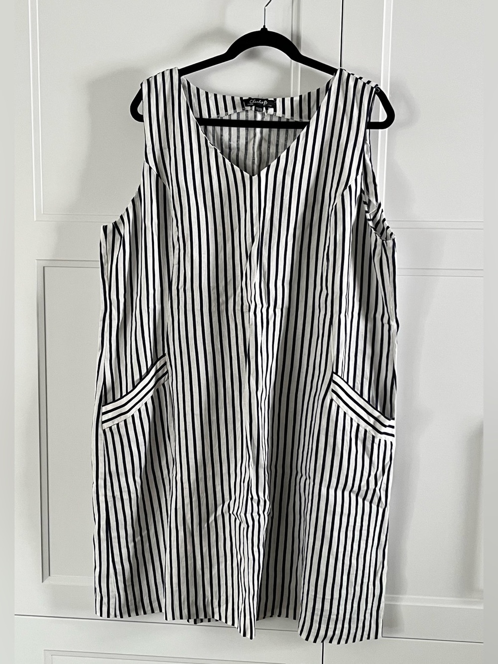 CHARLIE B Navy & White Striped sleevless Shift Dress size XXL